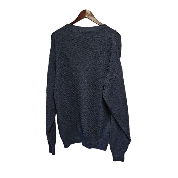 VTG Scottish Isle By Bernette Sweater Large Blue Knit V-Neck Pullover Golf - Picture 5 of 8